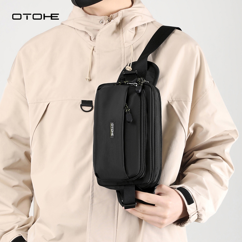 OTOHE ไนลอนหน้าอกแพ็คหลายชั้นหน้าอกซิปเอวกระเป๋ากีฬากระเป๋ากันน้ํากระเป๋าสะพายถนน