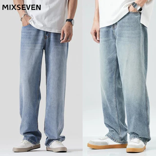 Mixseven-กางเกงยีนส์ผู้ชาย ทรงหลวม ย้อนยุค สไตล์เกาหลี baggy jeans ทรงกระบอก แฟชั่น ผ้ายีนส์นิ่ม ใส่สบาย