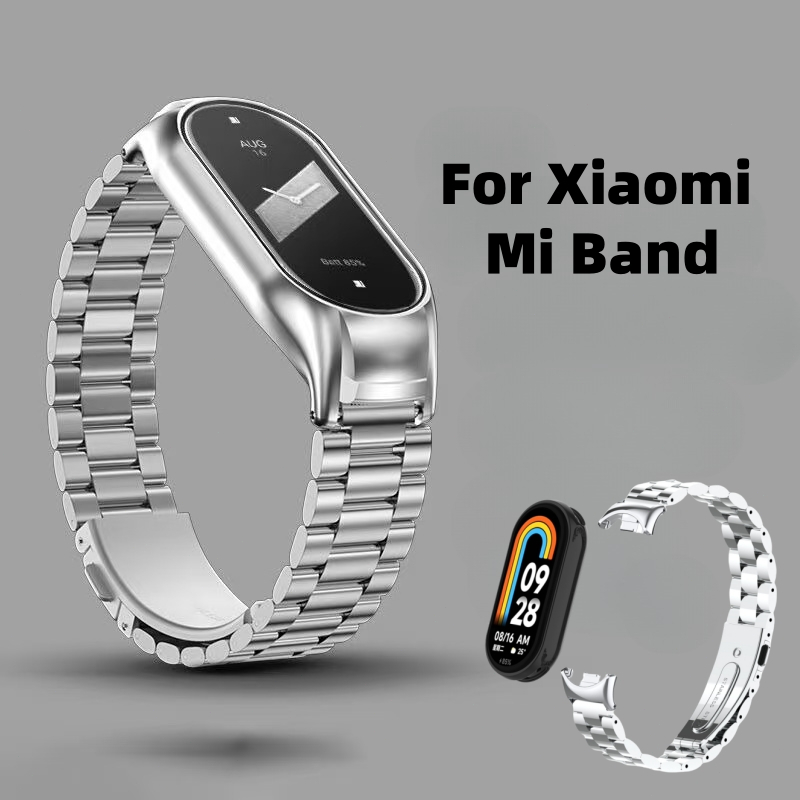 สายรัดสําหรับ เสี่ยวหมี่ ไมล์ วงดนตรี Xiaomi Mi Band 10//9/8/7/6 ไมล์ วงดนตรี Mi Band 3/4/5 สายโลหะ เสี่ยวหมี่ ปราดเปรื่อง วงดนตรี Mi Band 8/9 Active คล่องแคล่ว สร้อยข้อมือสแตนเลสเปลี่ยนข้อมื
