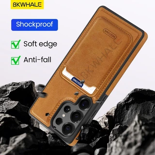 SAMSUNG BKWHALE Magnetic Card Holderเคสโทรศัพท์สําหรับSamsung Galaxy S26 S25 S24 Ultra S25Edge S26+ S25+ S24+ S23 S22 Ultra S22 + S24FEพร้อมกระเป๋าบัตรแม่เหล็กหนังปกหลังปลอก