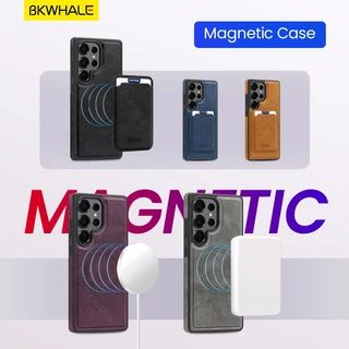SAMSUNG BKWHALE Magnetic Card Holderเคสโทรศัพท์สําหรับSamsung Galaxy S26 S25 S24 Ultra S25Edge S26+ S25+ S24+ S23 S22 Ultra S22 + S24FEพร้อมกระเป๋าบัตรแม่เหล็กหนังปกหลังปลอก