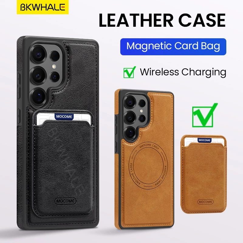 SAMSUNG BKWHALE Magnetic Card Holderเคสโทรศัพท์สําหรับSamsung Galaxy S26 S25 S24 Ultra S25Edge S26+ S25+ S24+ S23 S22 Ultra S22 + S24FEพร้อมกระเป๋าบัตรแม่เหล็กหนังปกหลังปลอก