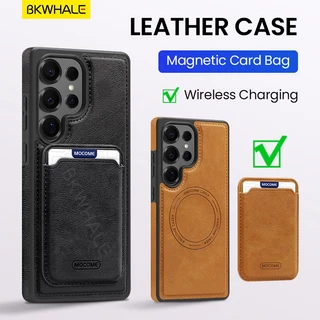 SAMSUNG BKWHALE Magnetic Card Holderเคสโทรศัพท์สําหรับSamsung Galaxy S26 S25 S24 Ultra S25Edge S26+ S25+ S24+ S23 S22 Ultra S22 + S24FEพร้อมกระเป๋าบัตรแม่เหล็กหนังปกหลังปลอก
