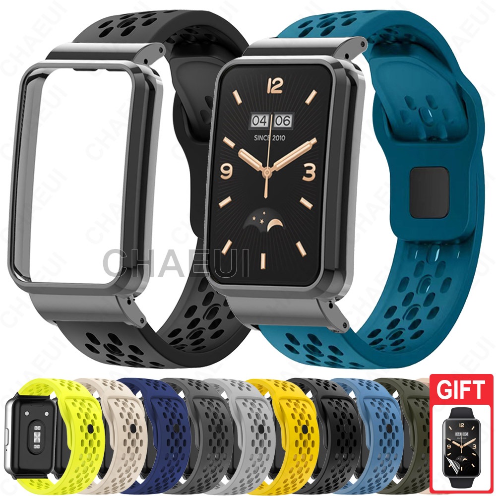 สายซิลิโคนแบบสปอร์ตพร้อมเคสกรอบสร้อยข้อมืออุปกรณ์เสริมสําหรับ Xiaomi Smart Band 9 8 7 Pro / Xiaomi Smart Band 9 8 Active
