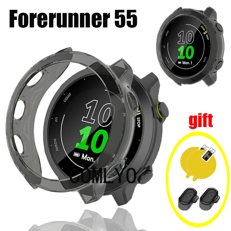 Fit for Garmin Forerunner 55 กรณีสมาร์ทวอท์ชป้องกันกันชนฝาครอบ Soft TPU ฝุ่นปลั๊กป้องกันหน้าจอ