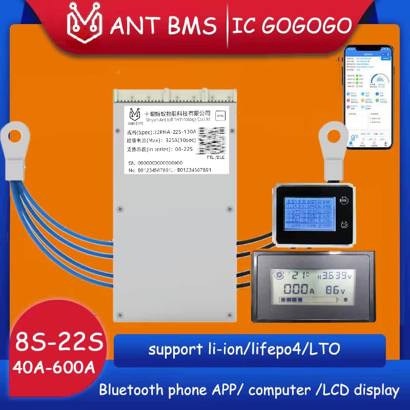 8S ถึง 22S Ant BMS แบตเตอรี่ลิเธียมป้องกัน Li-ion Lifepo4 100A 200A 300A 325A 450A 550A 13S 16S 20S 