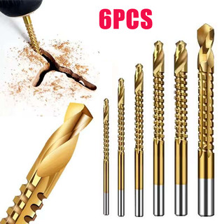 6 Pçs HSS Banhado Titânio Torção Broca 3-8mm Serrilhado Grooving Corte Torneira Espiral Serra Madeira Metal Plástico Bur
