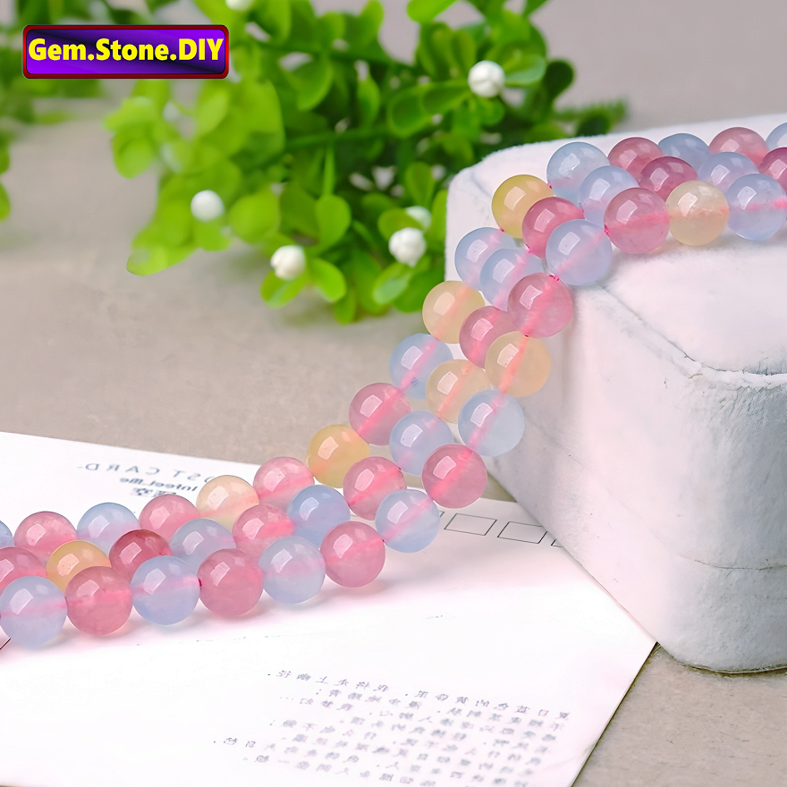 Rainbow Chalcedony(Morganite Color)Natural Stone，Rainbow Chalcedony (สีจัดระเบียบ) หินธรรมชาติ,หลวมลูกปัด Spacer สําหรับสร้อยข้อมือ/สร้อยคอ/แหวน/ต่างหู,ขายส่งทําด้วยมือ DIY เครื่องประดับอุปกรณ์เสริม,สร้อยข้อมือหินคริสตัลบําบัด