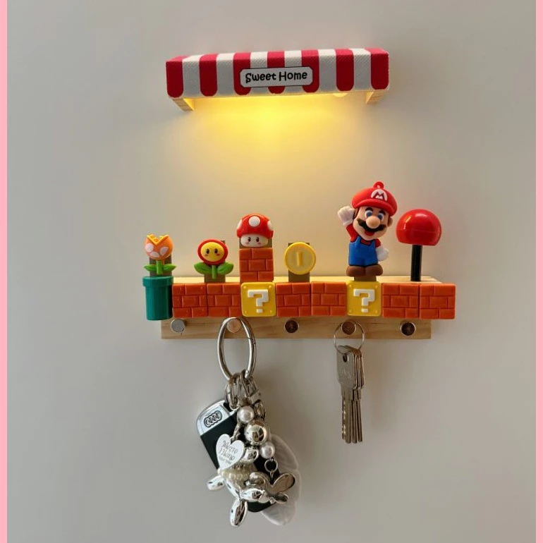 Mario ตกแต่งทางเข้าที่เก็บกุญแจตะขอแขวนผนังมาริโอผนังตะขอแม่เหล็กประตูทางเข้าจัดเก็บใหม่