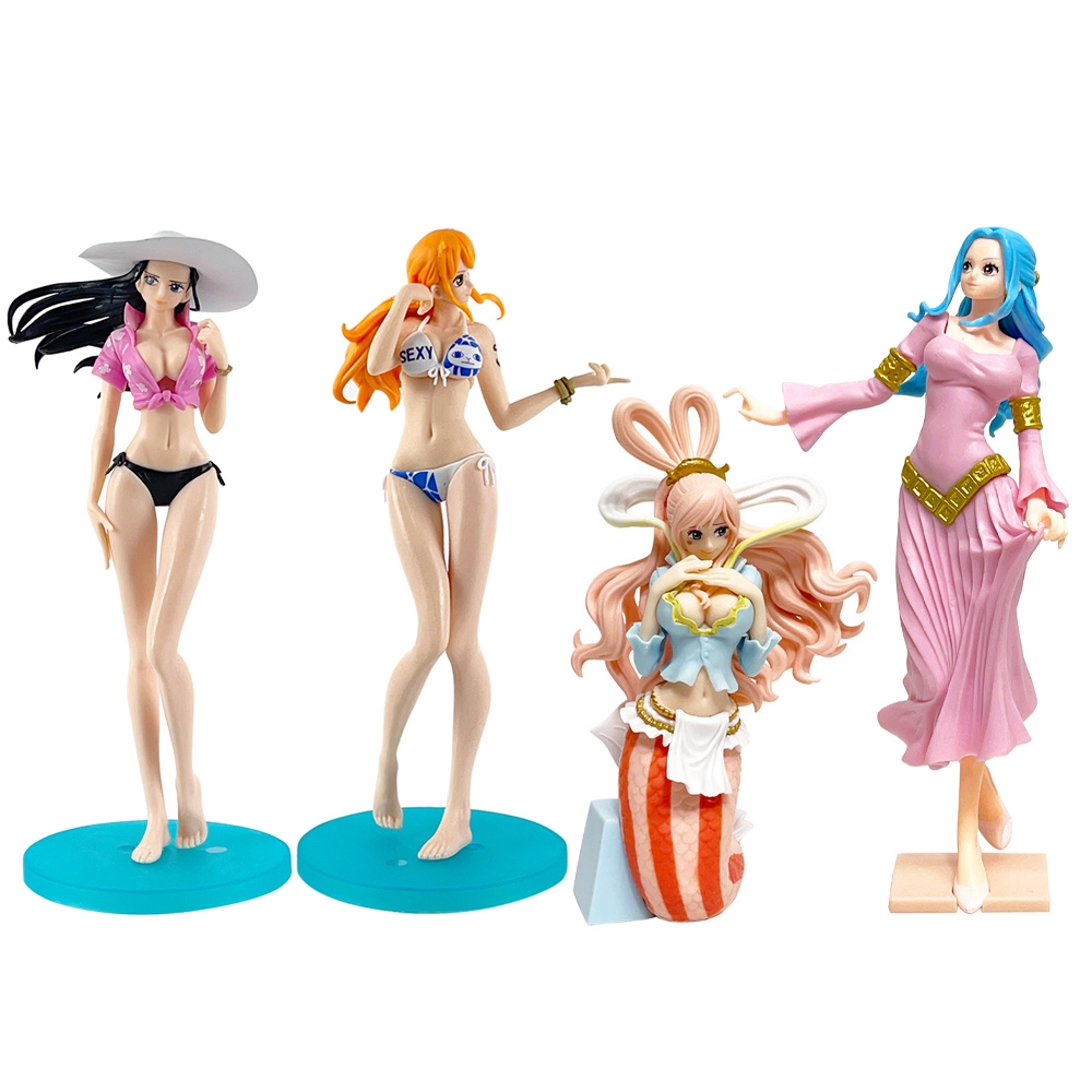 1 ชิ้น 19-24 ซม.อะนิเมะ One Piece เซ็กซี่ชุดว่ายน้ําฤดูร้อน Nico Robin Nefeltari Vivi Nami Shirahoshi PVC ตัวเลขการกระทําตุ๊กตาของเล่นของขวัญ