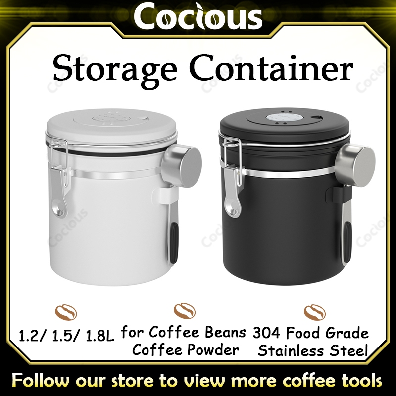 COCIOUS 1.5/1.8L กล่องเก็บเมล็ดกาแฟ สแตนเลส สูญญากาศ กันความชื้น พร้อมส่ง