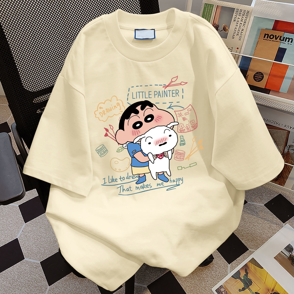 เสื้อยืดชินจัง TIHIK สีเหลือง ลายการ์ตูนน่ารัก ผ้าฝ้าย 100% ทรงหลวม สวมใส่สบาย เหมาะผู้หญิง/นักเรียน