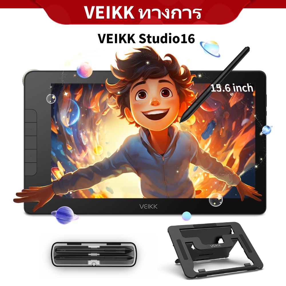 VEIKK ป่วย สตูดิโอ16ภาพวาดจอแสดงผล15.6นิ้วแท็บเล็ตการวาดภาพที่มีหน้าจอลามิเนตอย่างเต็มที่บันทึกเอฟเอชดีที่มี16384ปากกาความดันระดับ290หน้าอัตรารายงานสไตลัสแยกพับขา