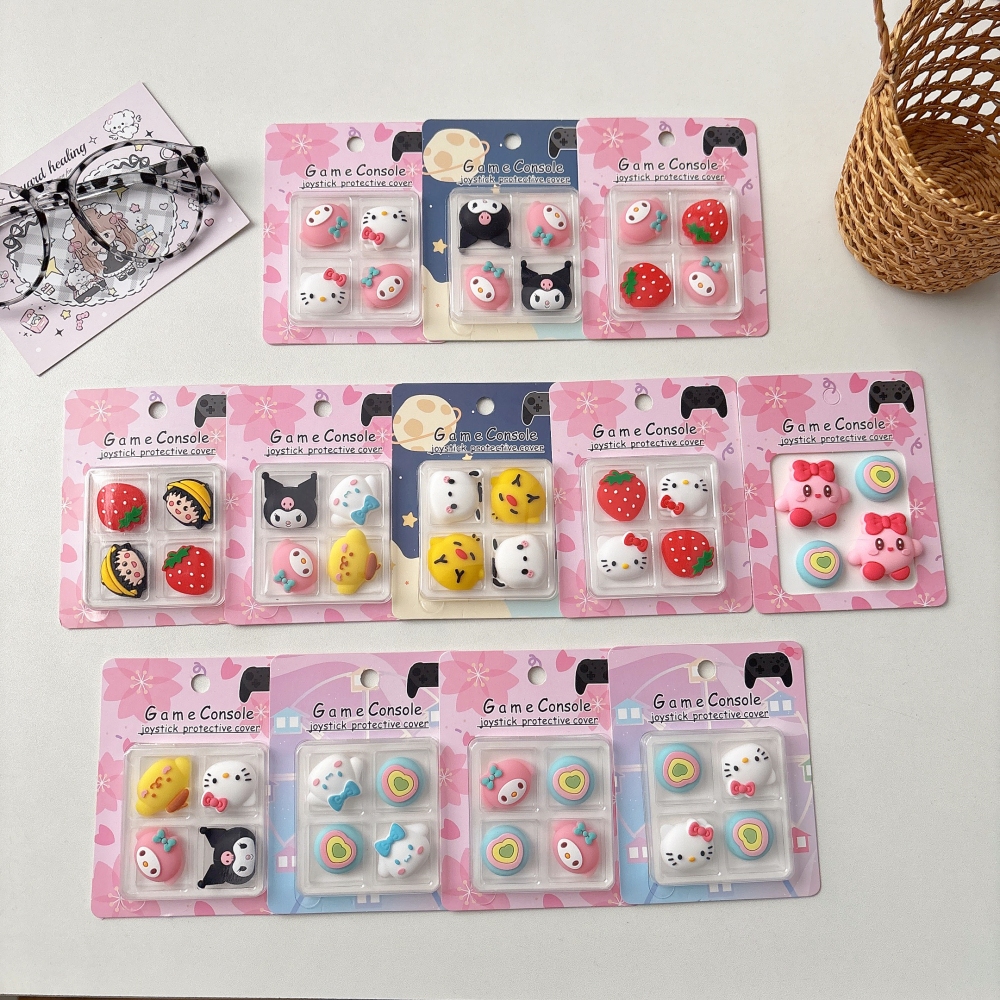 4 ชิ้น/ล็อต Sanrio Hello Kitty น่ารักซิลิโคน Joycon Thumb Stick Grip Cap จอยสติ๊กสําหรับสวิทช์ switch PS4/5 Joy-con Controller Thumbstick กรณี