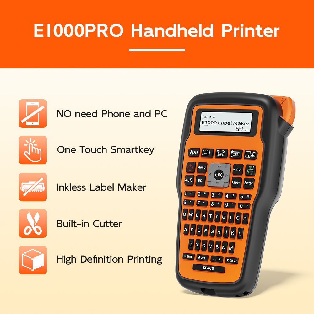 เครื่องพิมพ์ฉลากแบบพกพา E1000PRO สําหรับ Brother tze-231 tze-221 6-12 มม.เทปฉลากทนทานสําหรับฉลากการท