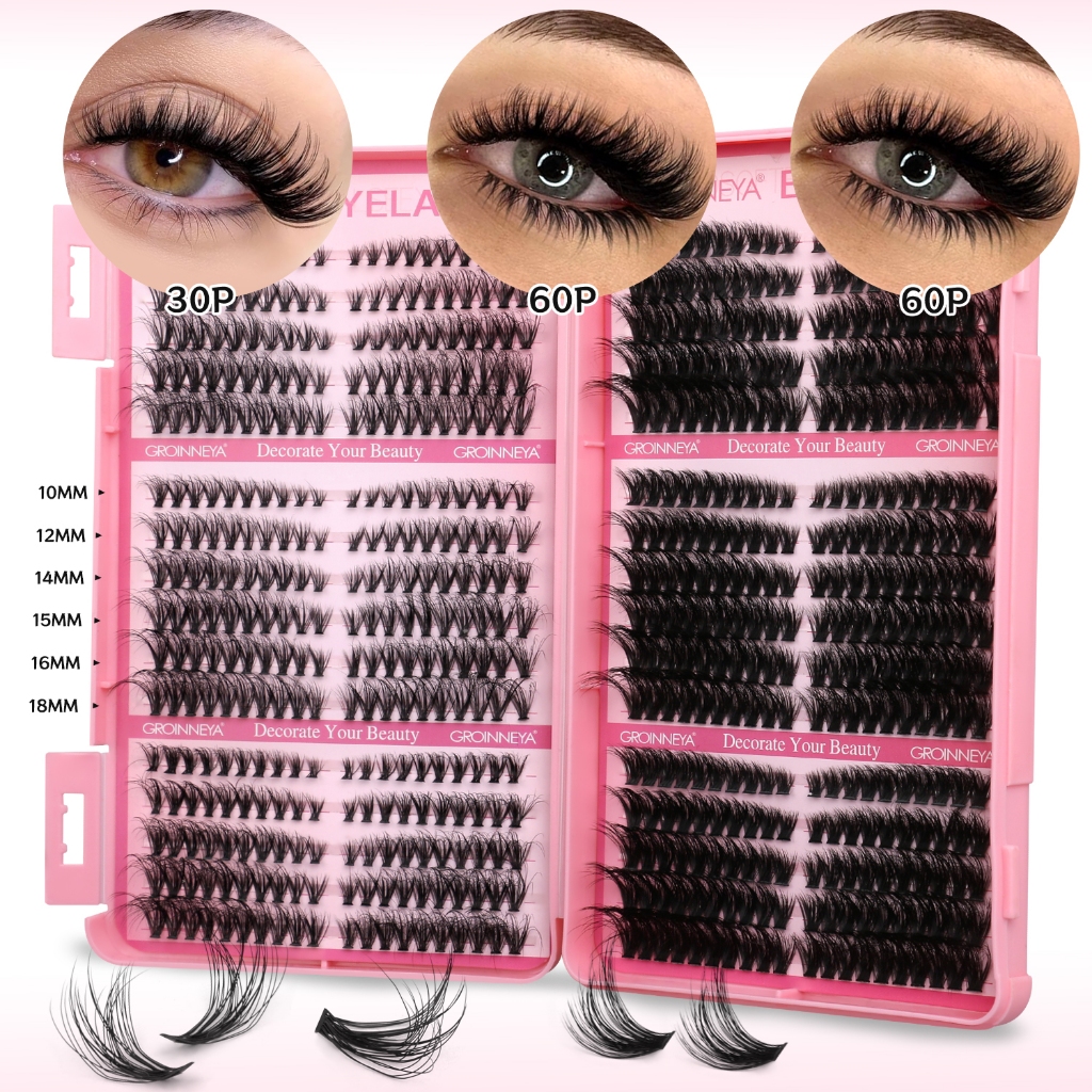 ​GROINNEYA 640 ชิ้น Cat Eye Lash Clusters 8-16 มม.Fluffy Volume Salon-ระดับ DIY Eyelash Extensions สําหรับ Home​