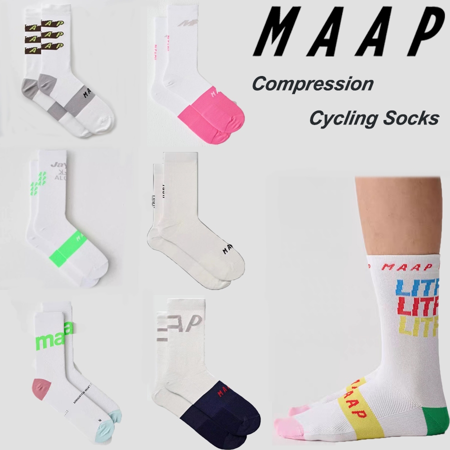 Maap 30 สีถุงเท้าปั่นจักรยานผู้ชายหลอดยาวการบีบอัดถุงเท้ากีฬาวิ่งกลางแจ้งแห้งเร็วระบายอากาศ