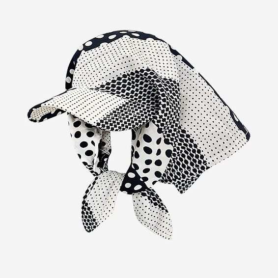 สีดําสีขาวสีเทา Polka Dot Headscarf หมวกหญิงฤดูร้อนสไตล์เกาหลีน้ําหนักเบา Casual All-Match ผ้าพันคอสามเหลี่ยมช้อปปิ้งหมวกบังแดด