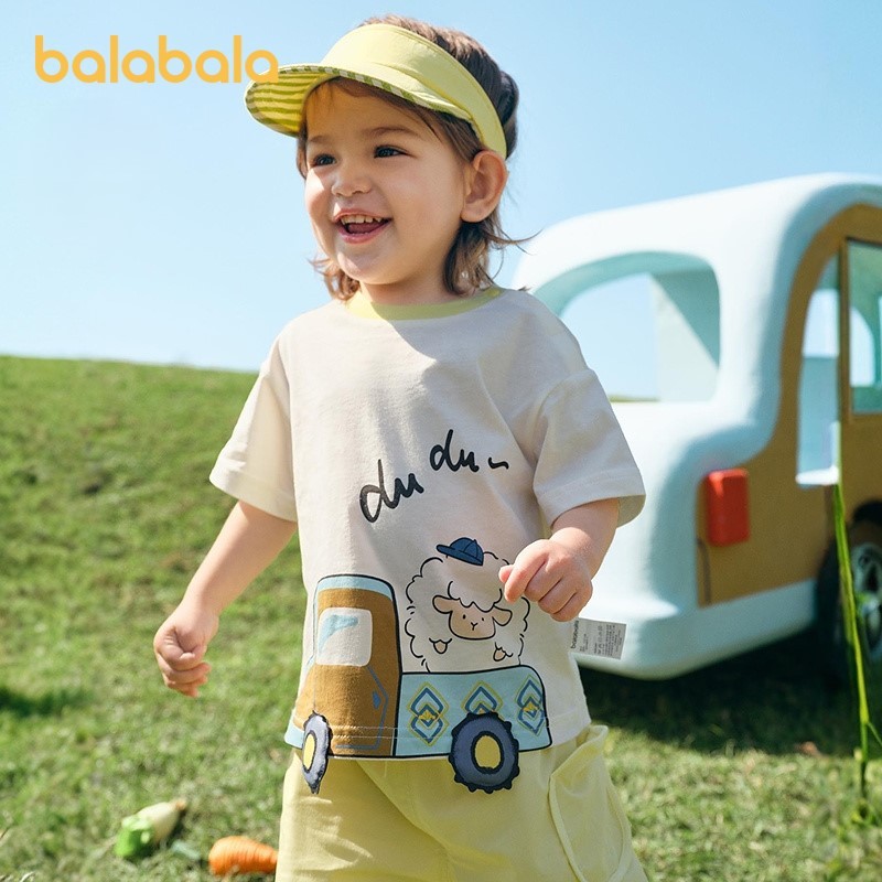 บาลาบาลาบอยแขนสั้นเสื้อยืดเด็กด้านบนสาวเสื้อผ้า2025 แฟชั่นฤดูร้อนใหม่น่ารักทารกด้านบนน่ารักแฟชั่นสบายๆระบายอากาศสบายผ้าฝ้ายนุ่มสวมใส่ทุกวัน