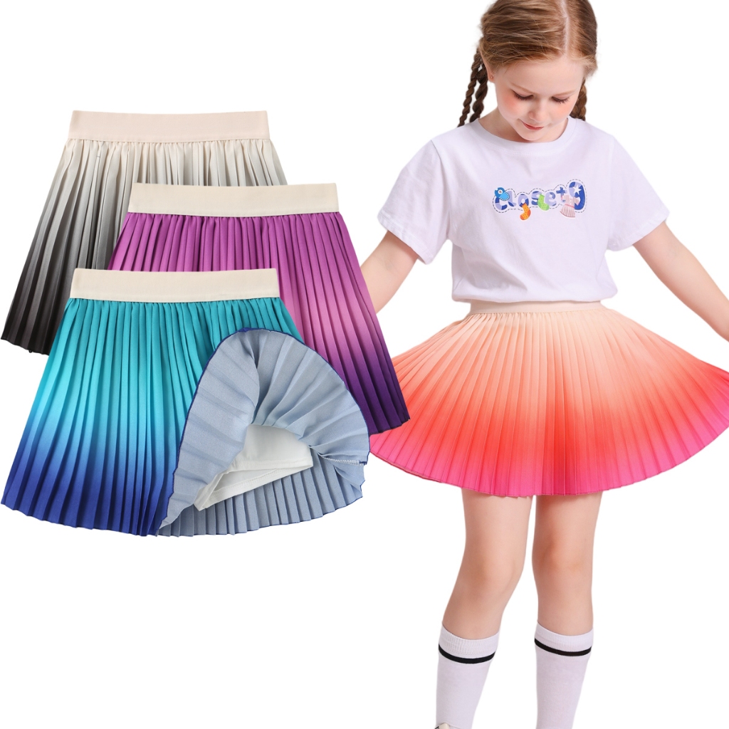 Pitidrogo Girls Feather Ombre จีบ Skort กระโปรงเด็กพร้อมกางเกงขาสั้นนิรภัยในตัว