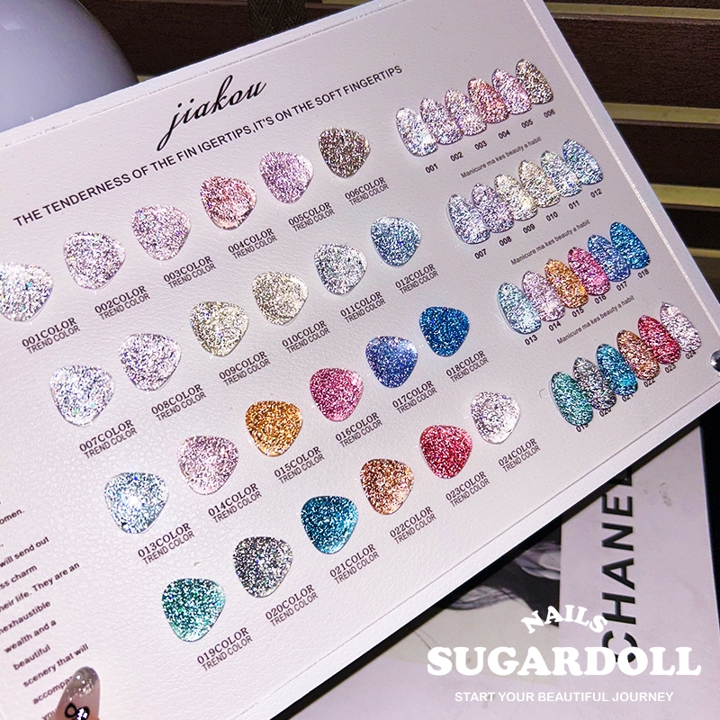 【พร้อมส่งในBangkok】สีเจลแฟลช JIAKOU เล็บ สีทาเล็บเจล 24สี（JIAKOU) สีเจล สีเจลแฟลช   แถมชาร์ทสี
