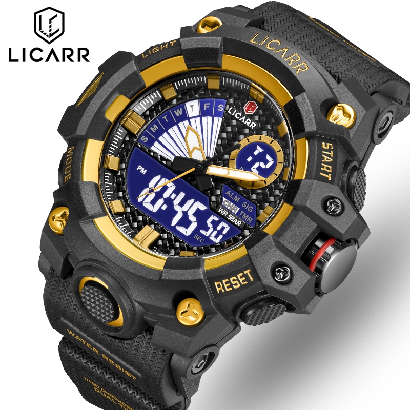 LICARR นาฬิกาผู้ชายแบรนด์ชั้นนําแฟชั่นนาฬิกาปลุกปฏิทินส่องสว่างกีฬาโครโนกราฟ 9532