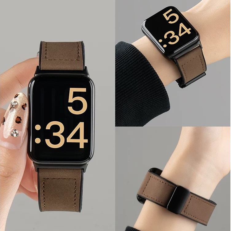 สายหนังสําหรับ Xiaomi Mi Band 8 9 10 Pro สร้อยข้อมือกันน้ํา cowhide สายรัดข้อมือกีฬา