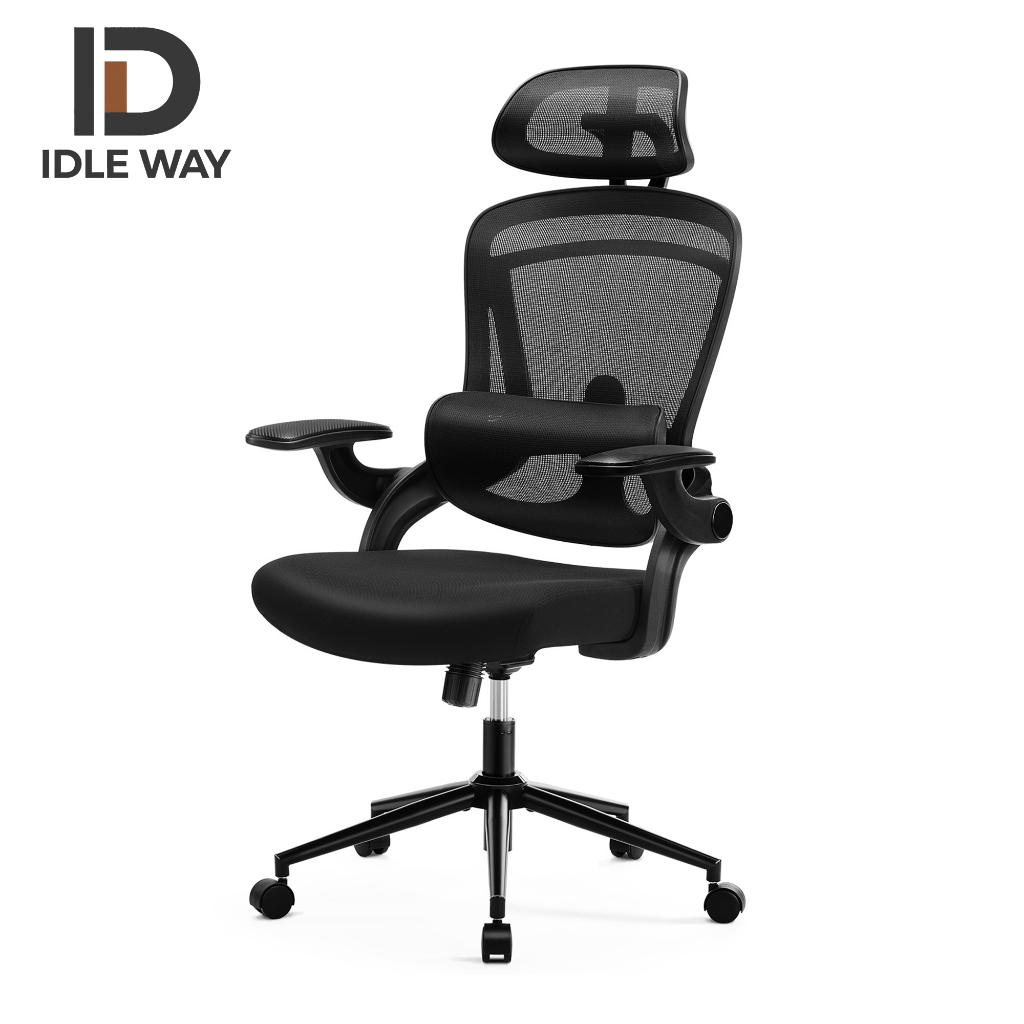 IDLEWAY เก้าอี้สำนักงาน Ergonomics 3789F ตาข่าย3Dระบายอากาศ พนักพิงศีรษะปรับหมุน แผ่นรองหลังเคลื่อนไหวได้ ที่วางแขนพลิกปรับ