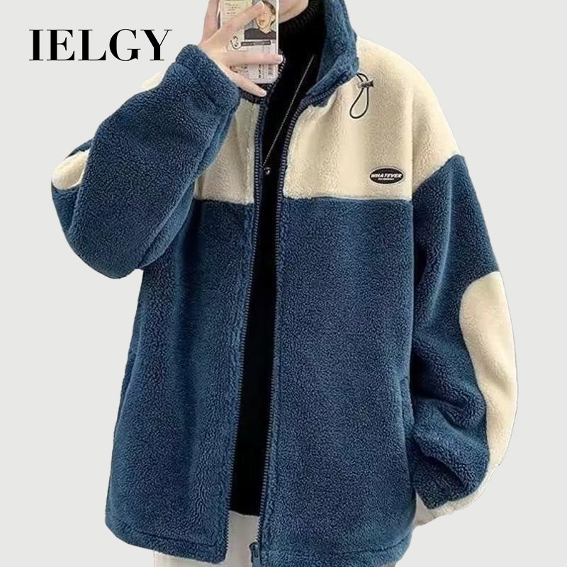 IELGY เชอร์ปา ขนแกะแจ็คเก็ตหนาคู่สบายๆอบอุ่นแฟชั่นเบาะผู้ชาย