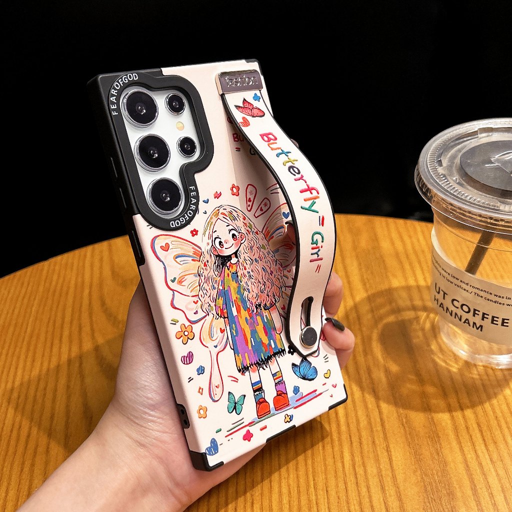 คอร์เทกซ์ การ์ตูนน่ารัก Butterfly Girl Magnetic แถบข้อมือ วงเล็บ เคส Samsung Galaxy S25 Ultra S25 Plus S25 S24 Ultra S24 Plus S24 S23 Ultra S22Ultra Case เคสโทรศัพท์ใหม่ ซิลิโคนอ่อนนุ่มป้องกันการตก เคสมือถือซัมซุง