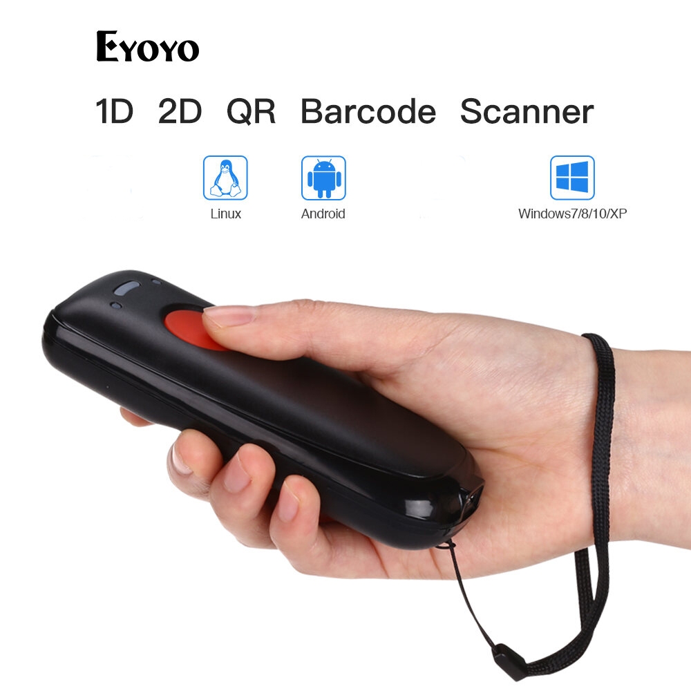 Eyoyo 2D QR Code Bluetooth Barcode Scanner เครื่องสแกนบาร์โค้ดไร้สาย Mini 2D ฟังก์ชันบลูทูธ การเชื่อ