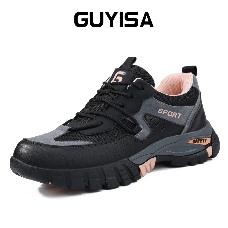 GUYISA รองเท้าเซฟตี้ผู้หญิงหัวเหล็กรองเท้าทํางานหญิงเจาะป้องกัน 1109P 35-40