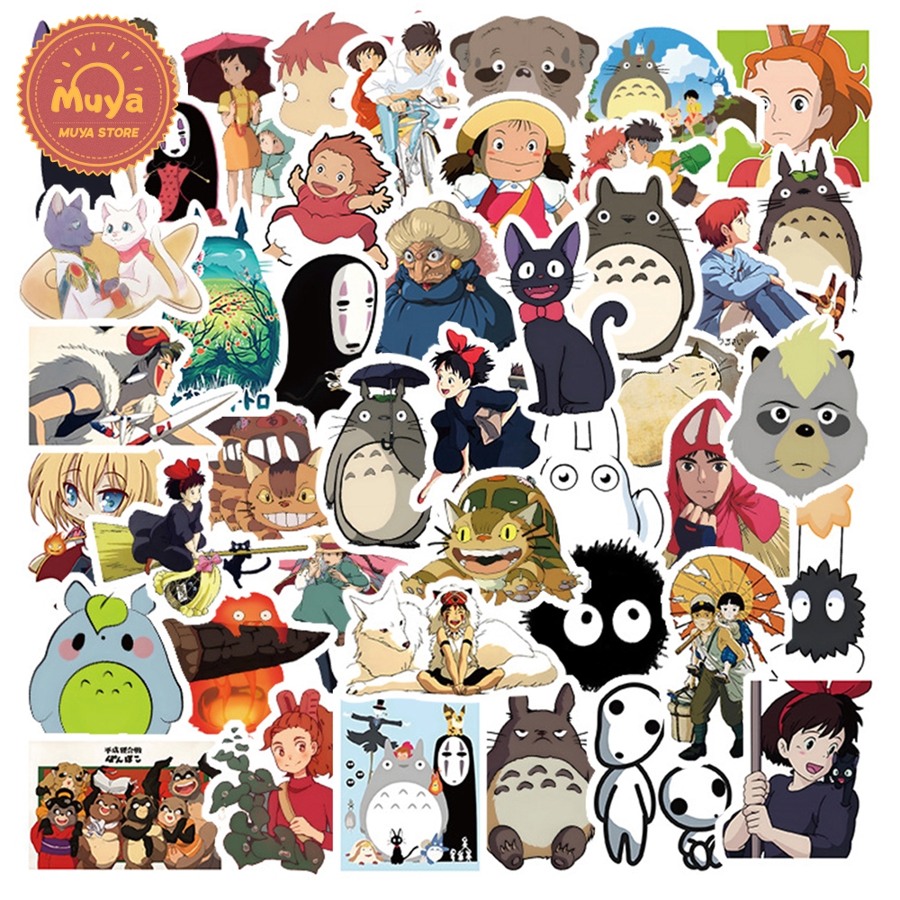 MUYA 50pcs Studio Ghibli Magic สติกเกอร์ Spirited Away Totoro No-Face Decals สําหรับอะนิเมะคลาสสิกแฟน Whimsical Journeys