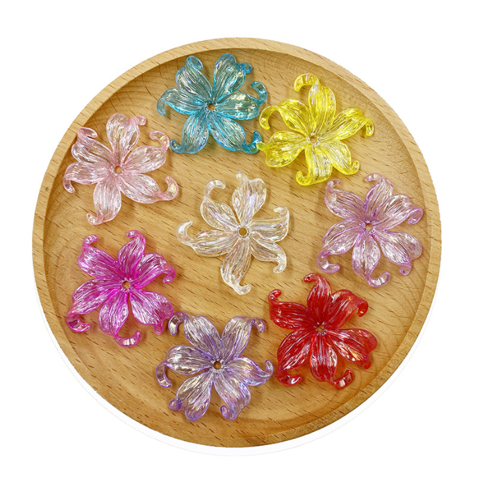 10 ชิ้นขนาดใหญ่ชุบ AB Shine Corlorful อะคริลิคใส Iris กลีบดอกไม้มหาสมุทรดอกแดฟโฟดิล DIY Charm หลวม Basical ลูกปัดประมาณ 42x44 มิลลิเมตร y1924