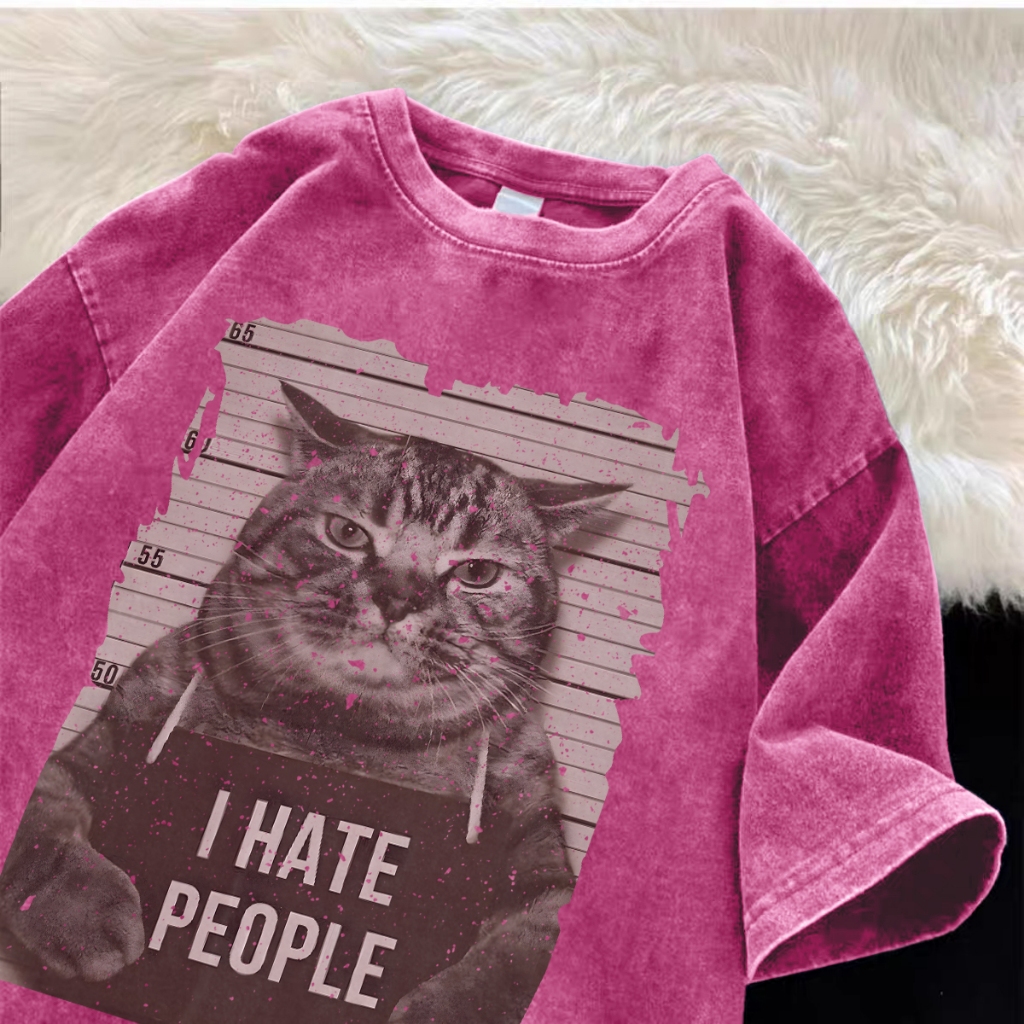 Pofloret เสื้อยืดฟอก แขนสั้นคอกลม วินเทจละแฟชั่นพิมพ์ลาย สไตส์อเมริกา #T2022