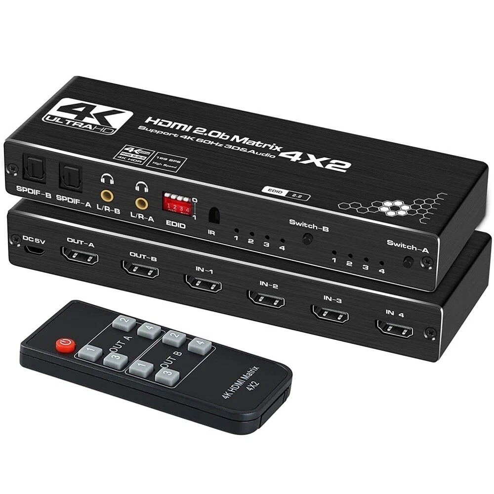 4K @ 60Hz HDMI Matrix 4x2 Splitter 4 IN 2 OUT HDMI Splitter Switcher สําหรับ TV Xbox