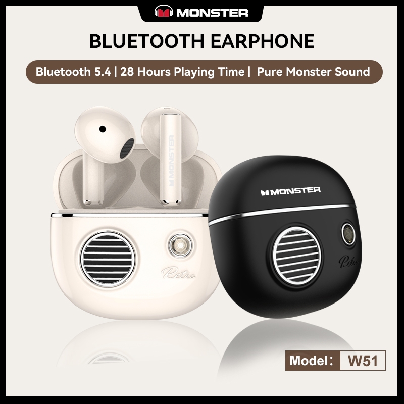 【Monster W51】หูฟังบลูทูธ 5.4 | ใช้งานได้ทั้งวัน แบตฯ 28 ชม. | ลดเสียงรบกวน โทรชัด ใส่สบาย