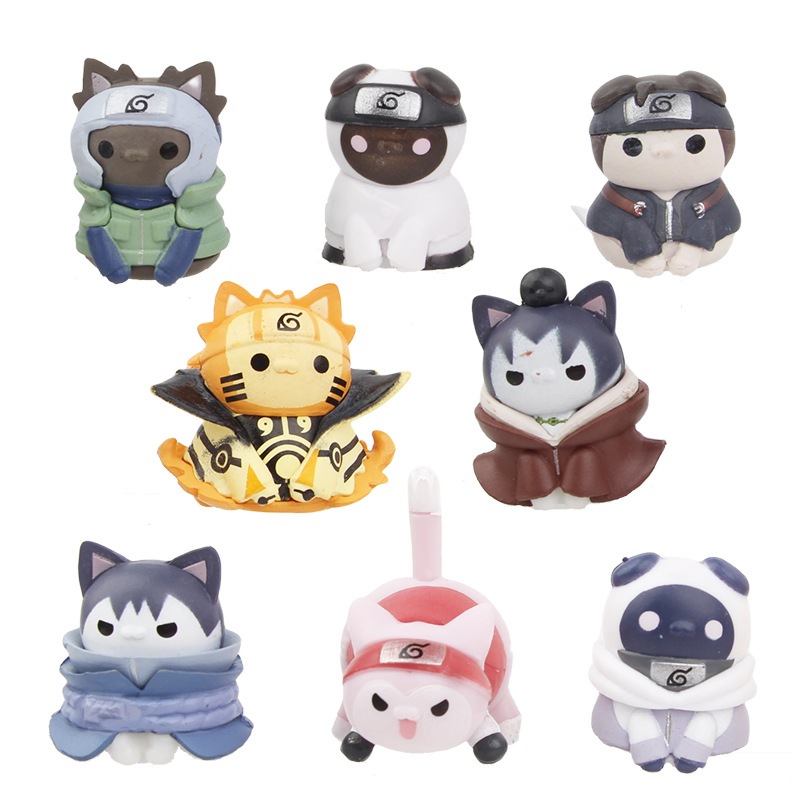 8 ชิ้น/เซ็ต 3 ซม.อะนิเมะนารูโตะนินจาแมว Kakashi Sasuke Kurama Uzumaki Naruto Ninja World War รุ่น Q PVC ตัวเลขการกระทําตุ๊กตาของเล่น