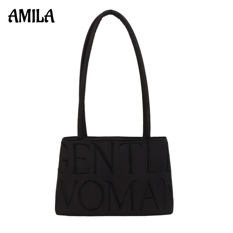 Amila New Satin Bag Letter เย็บปักถักร้อยแฟชั่น All-Match กระเป๋าสะพาย