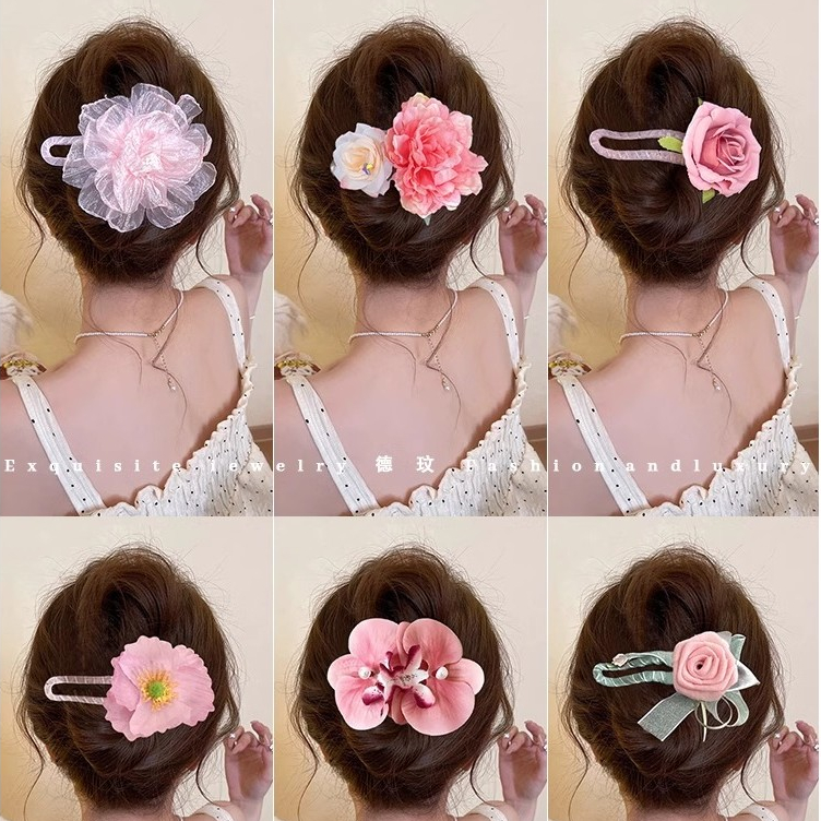 One Piece Clip Rose Kinky Hair Clip คลิปผมผู้หญิง คลิปผมวินเทจ