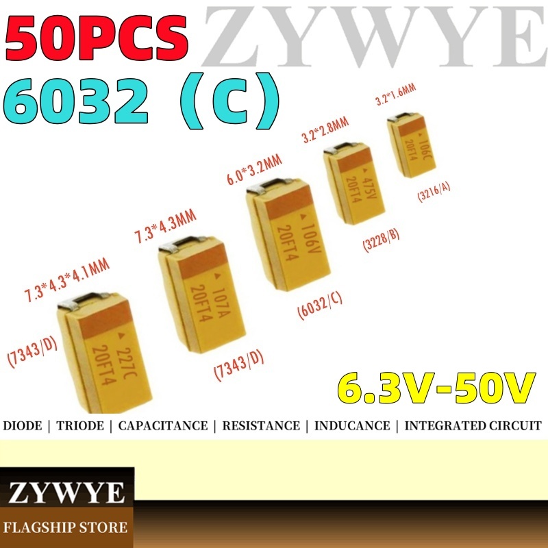 10PCS Tantalum Capacitor C ประเภท 6032 6.3 V/10 V/16 V/25 V/35 V/50 V 4.7/10/22/33/47/100UF 227J 107
