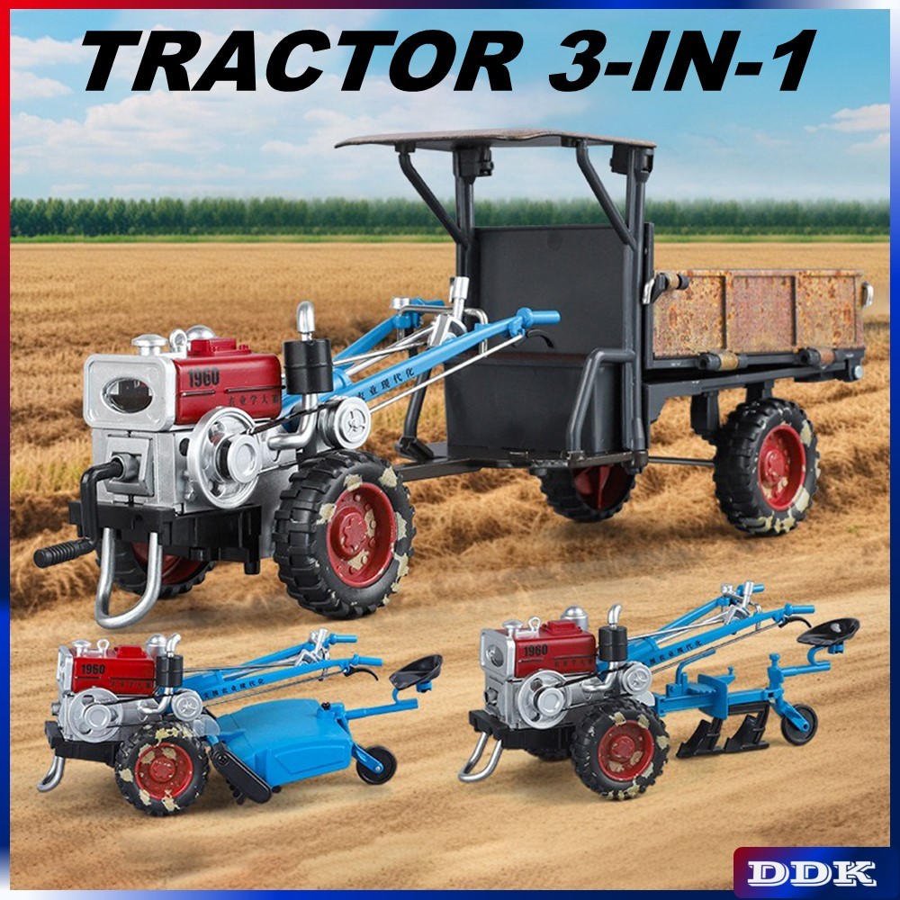 1:24 TRACTOR 3-IN-1 Diecast รุ่นของเล่นรถเสียงแสงดึงกลับของขวัญเด็กเพื่อนปัจจุบัน