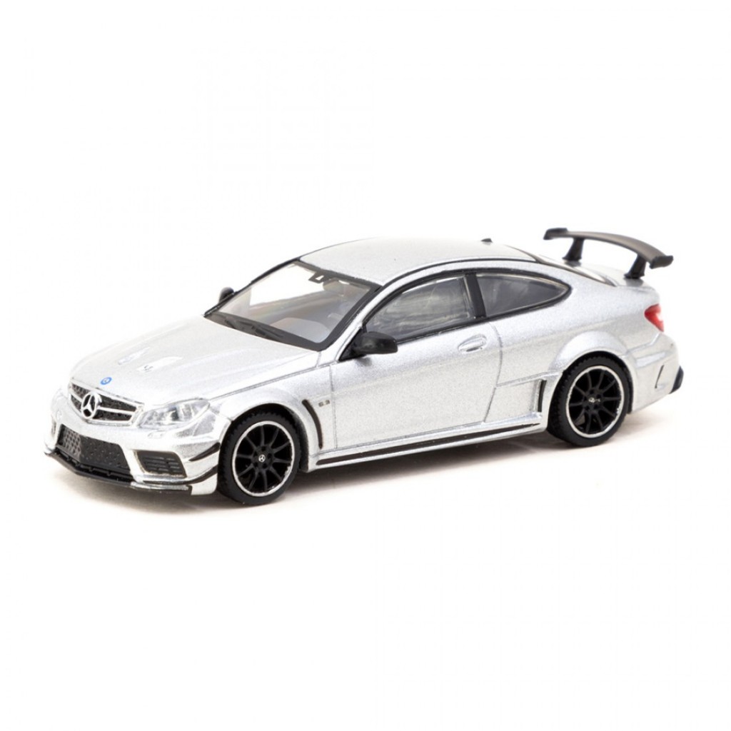 Tarmac Works T64G-009-SL 1/64 Mercedes-Benz C63 AMG Coupe สีดํา Series Silver Metallic Diecast Scale