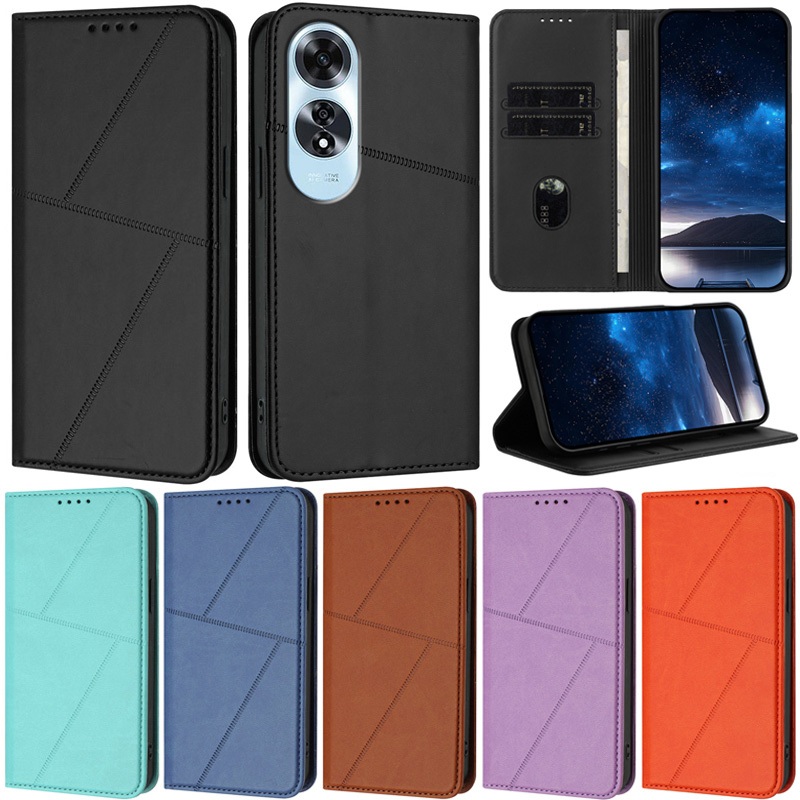 Deluxe สําหรับOppo A60 A79 A18 A38 A78 4G A58 4G A98 A78 5G Reno11F Realme 11X Reno10 Reno11 Pro Catกระเป๋าสตางค์ช่องใส่การ์ดผิวหนังแม่เหล็กพลิกขาตั้งฝาครอบป้องกันปลอก