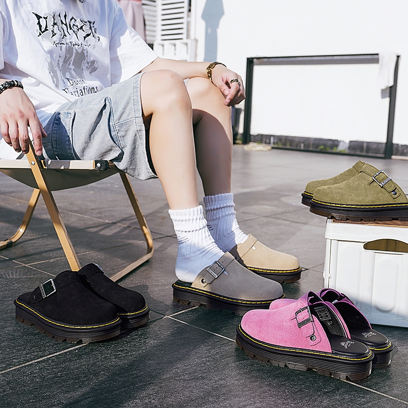 Dr.Martens ผู้ชาย Birkensotck รองเท้าแตะหนังนิ่ม Martin รองเท้าแตะหนังแท้ยาง Soled รองเท้า