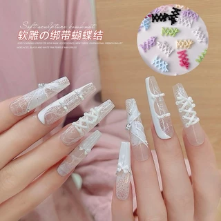 Rou Bao 50 ชิ้นเล็บแกะสลักนุ่ม Cross ผูก Bow Tie สีสัน Girly เรซิ่นเล็บ Art DIY Charms ตกแต่ง