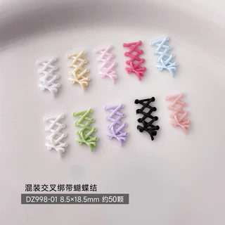 Rou Bao 50 ชิ้นเล็บแกะสลักนุ่ม Cross ผูก Bow Tie สีสัน Girly เรซิ่นเล็บ Art DIY Charms ตกแต่ง
