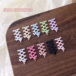 Rou Bao 50 ชิ้นเล็บแกะสลักนุ่ม Cross ผูก Bow Tie สีสัน Girly เรซิ่นเล็บ Art DIY Charms ตกแต่ง