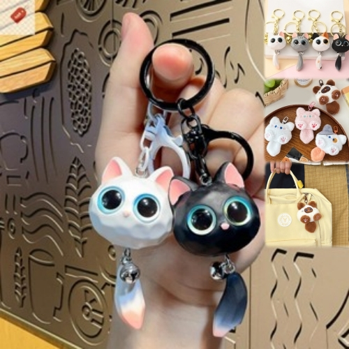 Alik การ์ตูนสร้างสรรค์ Big Eye Cat หัวพวงกุญแจ Unisex พวงกุญแจรถน่ารักประณีตแมวจี้ทนทาน Anti-loss TH