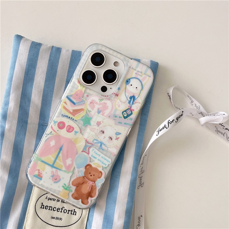 IPhone 16 Pro Max 15 Pro Max รูปแบบกระต่ายและแกะน้อยวัสดุ TPU เคสโทรศัพท์กระบวนการ IMD